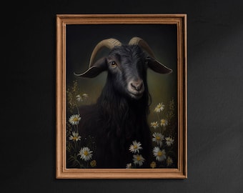 Gothic Black Phillip Goat, Vintage Style Animal Wall Art, Victorian Wall Art, Botanical Moody Art, Dark Academia, Art Poster Print - G349