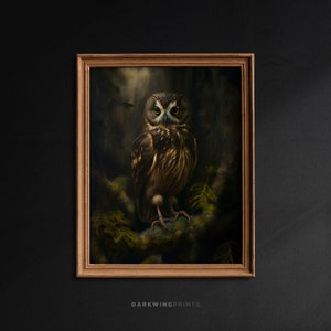 Antike Eulen-Malerei, druckbare Wandkunst, dunkle Kunst, dunkle Kunst, rustikaler Vogel Druck, digitaler Download - G13