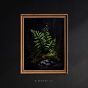 Botanical Fern Decor, Dark Cottagecore Print, Green Aesthetic Wall Art, Botanical Decor, Goblincore Oil Painting, Dark Moody Art Print - G62