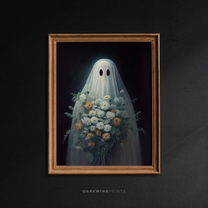 Floral Ghost Portrait, Dark Academia Decor, Gothic Painting, Halloween Print, Art Poster Print, Spooky Decor, Vintage Poster - G139