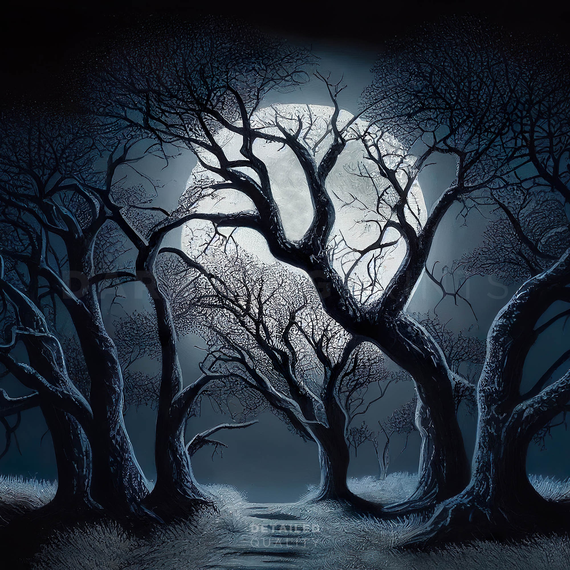 Night Full Moon and Trees Landscape Dark Wall Art Moody Oil Etsy