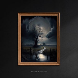 Moody Landscape Painting Printable Wall Art, Moonlight Painting, Vintage Dark Artwork, Dark Academia Decor, Moody Art Digital Print - G112