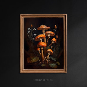 Vintage Mushroom Wall Art, Gothic Floral Still Life, Moody Aesthetic, Mushroom Decor, Botanical, Antique Oil Painting, Dark Academia - G308
