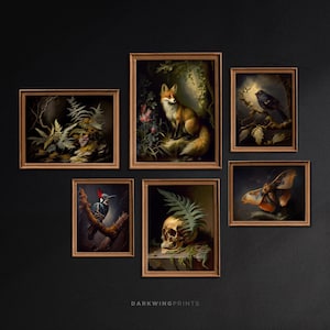Set of 6 Dark Cottagecore Prints, Dark Academia Gallery Wall Print Set, Vintage Moody Dark Forest Academia Printable Gallery Wall Art / G253