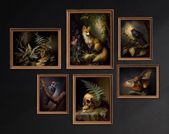 Set of 6 Dark Cottagecore Prints, Dark Academia Gallery Wall Print Set, Vintage Moody Dark Forest Academia Printable Gallery Wall Art / G253