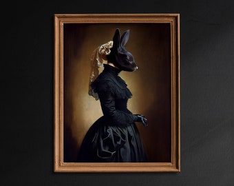Conejita Negra Victoriana, Impresión Vintage, Decoración Gótica, Arte de Conejos, Arte Wiccan, Arte Oscuro, Póster Oculto, Brujería - G303