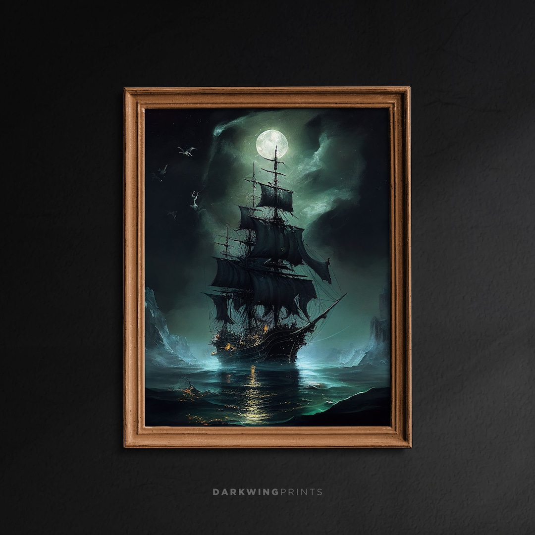 Vintage Nautical Ship Wall Art Print, Dark Academia Decor, Nautical