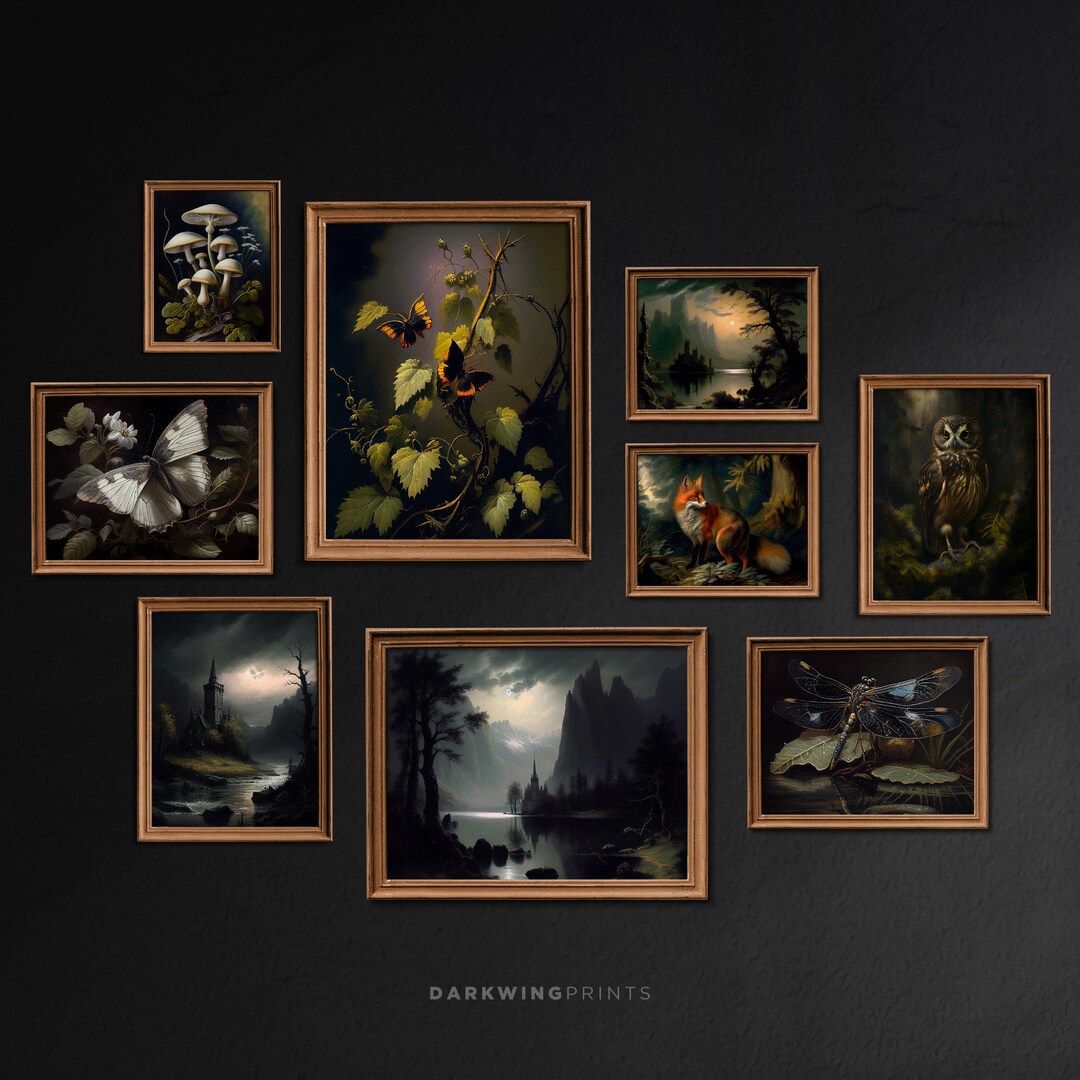 Set of 9 Dark Moody Art Prints Gallery, Cottagecore, Dark Academia Wall ...