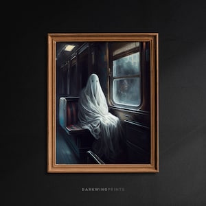 Fantasma en el tren, cartel de Cottagecore, Academia oscura, impresión de cartel de arte gótico, pintura al óleo antigua, cartel vintage, victoriano gótico - G35