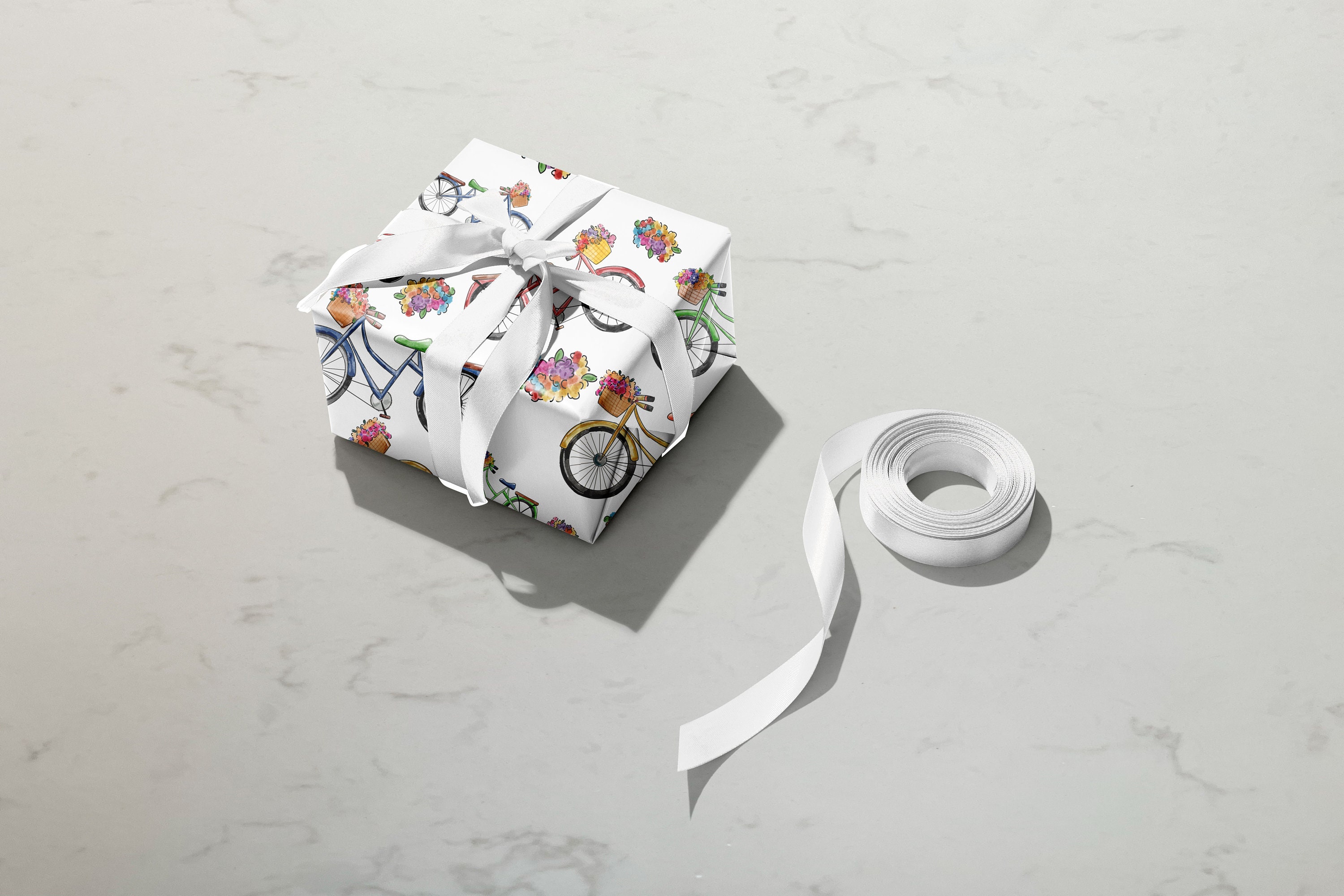 Bicycle Wrapping Paper, Bike Wrapping Paper, Colorful Bike Wrapping Paper, Flower Basket