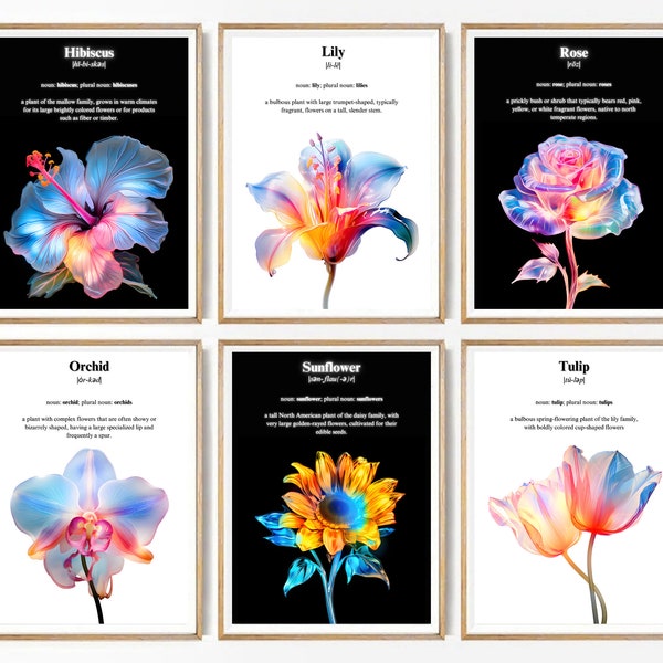 Translucent Blossoms || Unique Floral Art || Flower X-Ray Posters || Set of 6 HQ Digital Downloads || Print up to 45x60 || Colorful Unframed