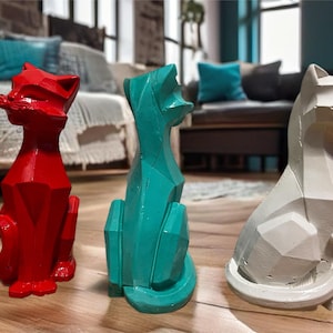 Vintage Inspired Cat Sculpture Cubic Siamese Cat Figurine Cat Lover Birthday Holiday Gift Home Decor Enthusiast Mid-Century Modern Retro Art