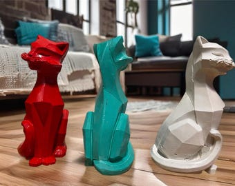 Vintage Inspired Cat Sculpture Cubic Siamese Cat Figurine Cat Lover Birthday Holiday Gift Home Decor Enthusiast Mid-Century Modern Retro Art