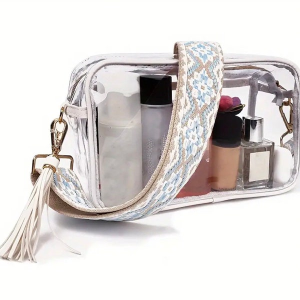 Clear Bag with Detachable Guitar Strap - Crossbody or Shoulder Adjustable - Stadium, Concert, Festival, School & Sporting Event Approved
