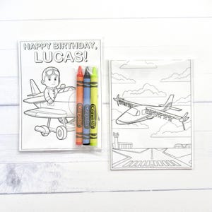 Airplane coloring pages and crayons - 1 bag (1 child) - Airplane party favors - Aviation themed party