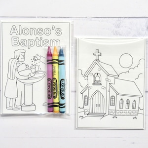 Christening Baptism coloring pages and crayons - 1 bag (1 child) - Baptism party favors