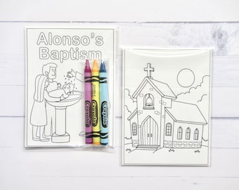 Christening Baptism coloring pages and crayons - 1 bag (1 child) - Baptism party favors