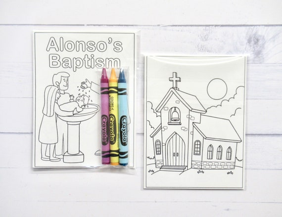Christening Baptism coloring pages and crayons - 1 bag (1 child) - Baptism party favors