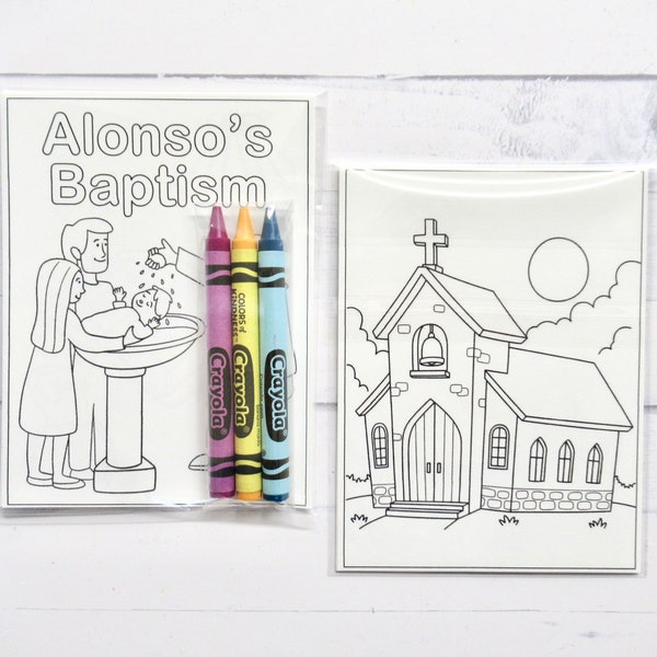 Christening Baptism coloring pages and crayons - 1 bag (1 child) - Baptism party favors