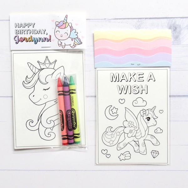 Unicorn coloring pages and crayons - 1 bag (1 child) - Unicorn party favors - Unicorn themed party - Magical Birthday party