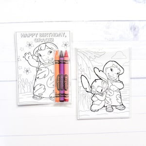 Inspired Lilo and Stitch mini coloring pages and crayons - 1 bag (1 child) - Lilo and Stitch party favors - Lilo and Stitch themed Party