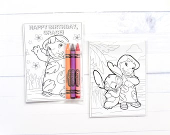 Inspired Lilo and Stitch mini coloring pages and crayons - 1 bag (1 child) - Lilo and Stitch party favors - Lilo and Stitch themed Party