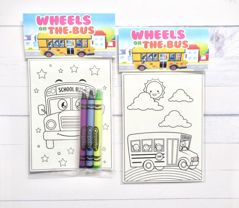 The Wheels on the Bus Mini Coloring Pages and Crayons 1 Bag - Etsy