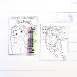 Inspired Tangled mini coloring pages and crayons - 1 bag (1 child) - Tangled party favors - Tangled themed Party
