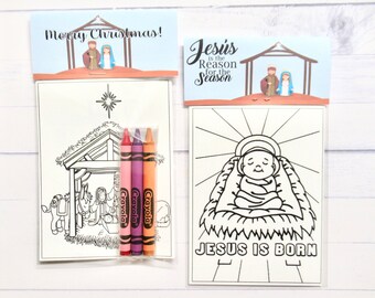 Nativity mini coloring pages and crayons - 1 bag (1 child) - Christmas party favors - Stocking stuffers for kids