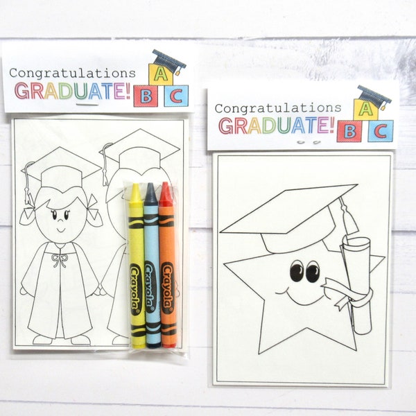 Kids Graduation mini coloring pages and crayons - 1 bag (1 child) - School party favors - graduation coloring pages