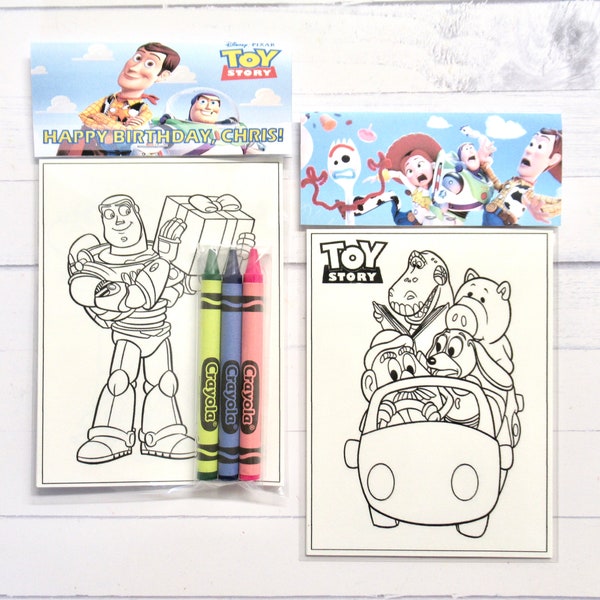 Inspired Toy Story mini coloring pages and crayons - 1 bag (1 child) - Toy Story party favors - Toy Story themed Party