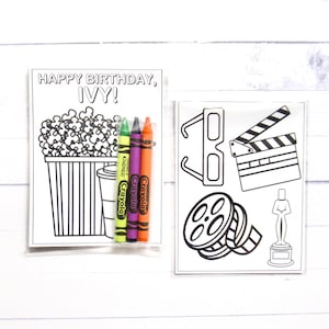 Movie night mini coloring pages and crayons - 1 bag (1 child) - Movie night party favors - Movie Night theme Party Favor Bags