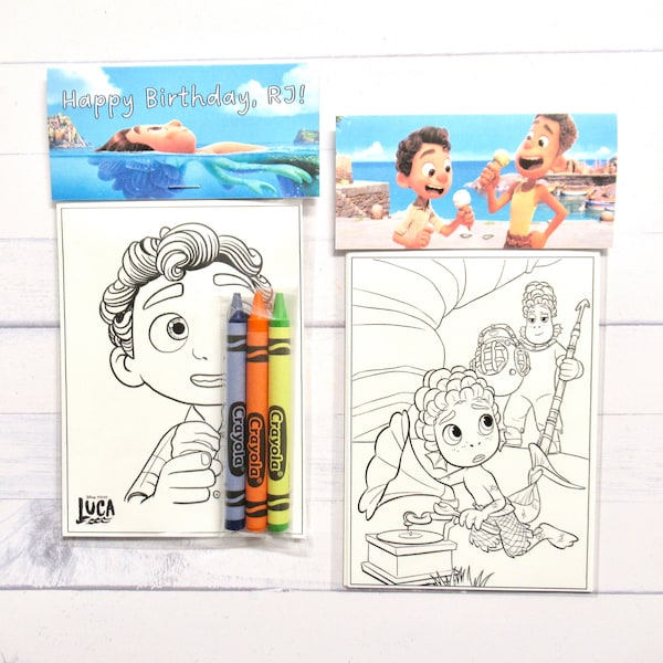 Inspired Luca mini coloring pages and crayons - 1 bag (1 child) - Luca party favors - Luca themed Party