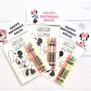Inspired Minnie Mouse mini coloring pages and crayons - 1 bag (1 child) - Minnie party favors - Mickey Mouse mini coloring pages