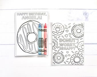 Two Sweet Donut mini coloring pages and crayons - 1 bag (1 child) - Donut party favors