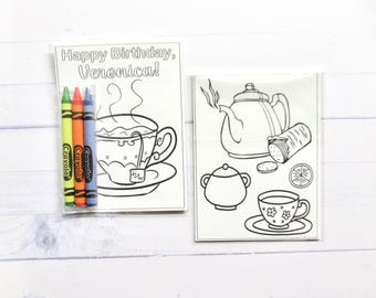 Tea Party coloring pages and crayons - 1 bag (1 child) - Tea party favors - Tea Birthday party