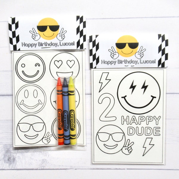 Two Cool Happy Dude coloring pages and crayons - 1 bag (1 child) - Smiley party favors - Two Smiley Boy themed party