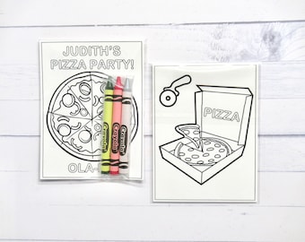 Pizza coloring pages and crayons - 1 bag (1 child) - Pizza party favors - Pizza themed Birthday