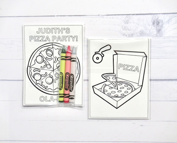 Pizza coloring pages and crayons - 1 bag (1 child) - Pizza party favors - Pizza themed Birthday