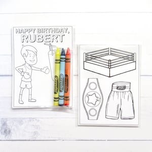 Boxing coloring pages and crayons - 1 bag (1 child) - Boxing party favors -Boxing themed party