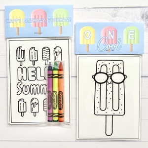 Two Cool Popsicle mini coloring pages and crayons - 1 bag (1 child) - Cool Popsicle party favors - Summer party favors -  Cool One Popsicle