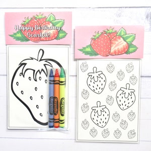 Strawberry coloring pages and crayons - 1 bag (1 child) - Strawberry party favors - My Berry First Birthday themed party