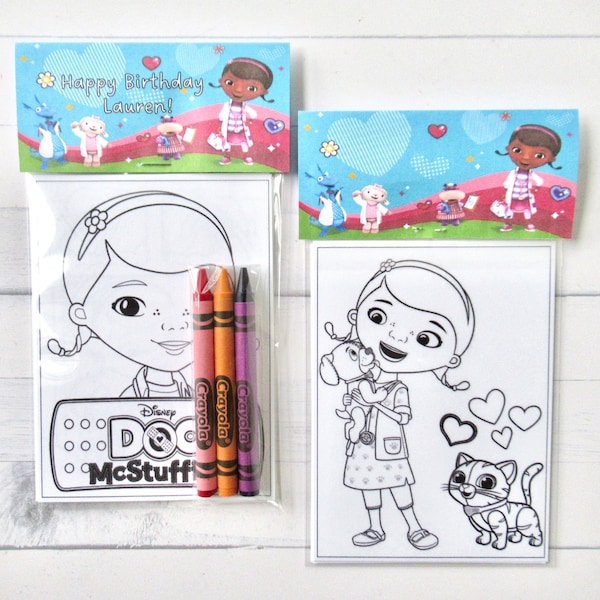 Inspired Doc McStuffins mini coloring pages and crayons - 1 bag (1 child) - Doc McStuffins party favors - Doc McStuffins themed Party