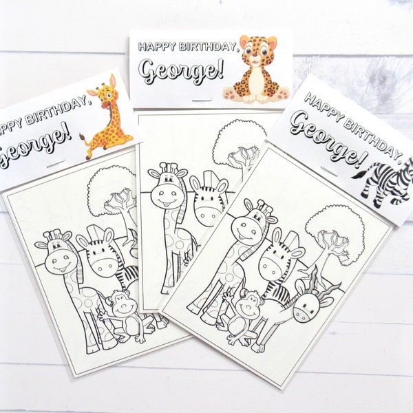 Zoo animal coloring pages and crayons - 1 bag (1 child) - Zoo animal party favors - Zoo themed party - Wild animal Birthday party