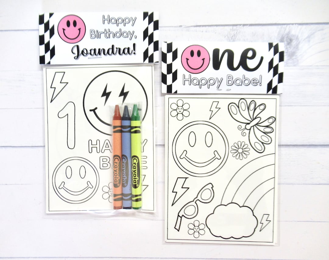 One Happy Babe Coloring Pages and Crayons 1 Bag 1 Child Smiley Party ...