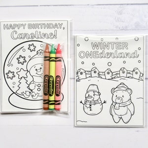 Winter ONEderland coloring pages and crayons - 1 bag (1 child) - Winter party favors - Christmas coloring bag
