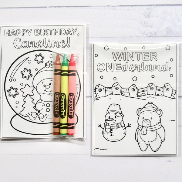 Winter ONEderland coloring pages and crayons - 1 bag (1 child) - Winter party favors - Christmas coloring bag