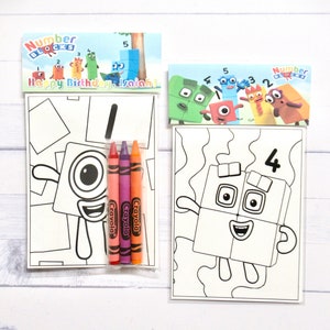 Inspired Numberblocks mini coloring pages and crayons - 1 bag (1 child) - Numberblocks party favors