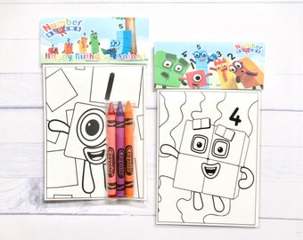 Inspired Numberblocks mini coloring pages and crayons - 1 bag (1 child) - Numberblocks party favors