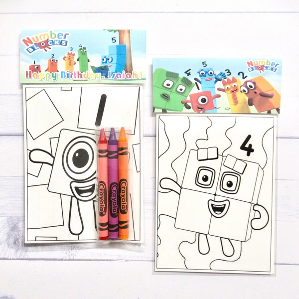 Inspired Numberblocks mini coloring pages and crayons - 1 bag (1 child) - Numberblocks party favors